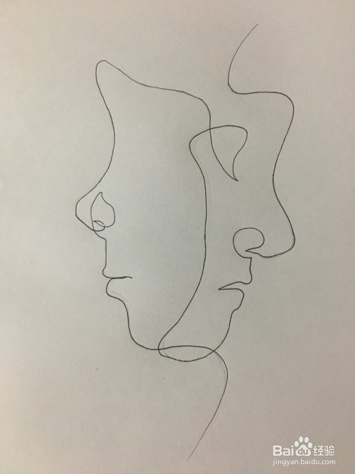 艺术画 简单手绘 画两个人的侧脸 一笔画 简笔画