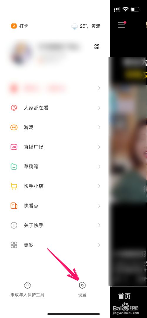 在新弹出来的页面里, 找到快手的"设置".