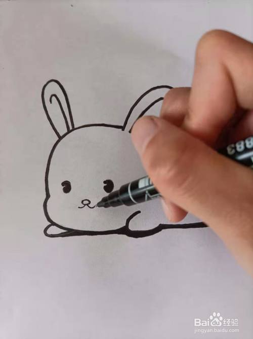 画出小兔子的眼睛和嘴巴.