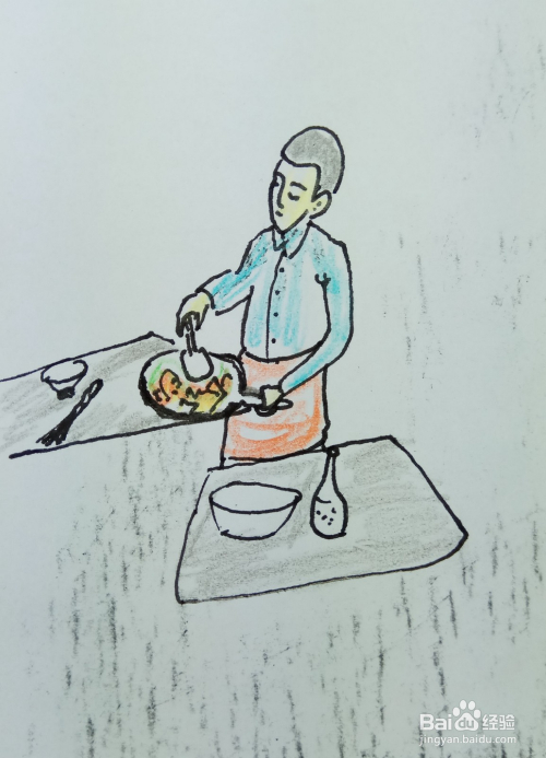 怎样画简笔画在厨房炒菜?