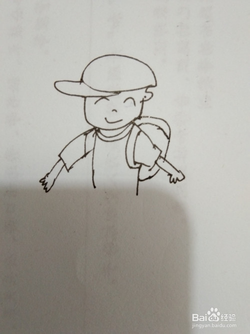 如何画背着书包的简笔画小男孩?