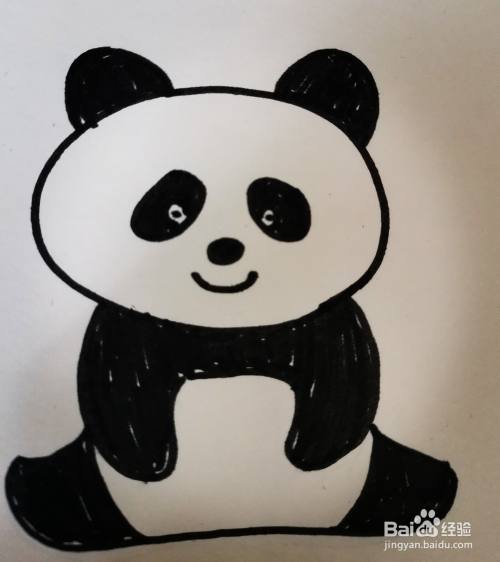 最后,画上眼睛,鼻子和嘴巴,可爱的熊猫就画好啦