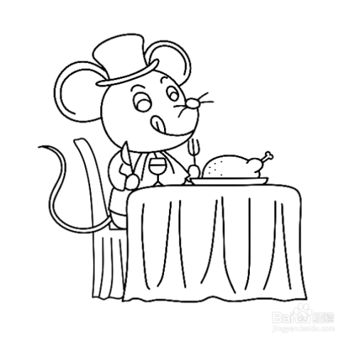 如何画吃大餐的卡通老鼠的简笔画?