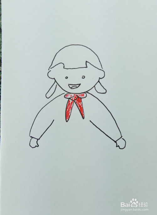 怎样画简笔画"带红领巾的小学生"?