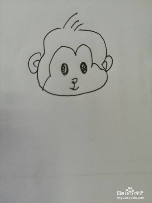 接着继续把可爱的小猴子的两只耳朵画出来,耳朵的画法也比较简单