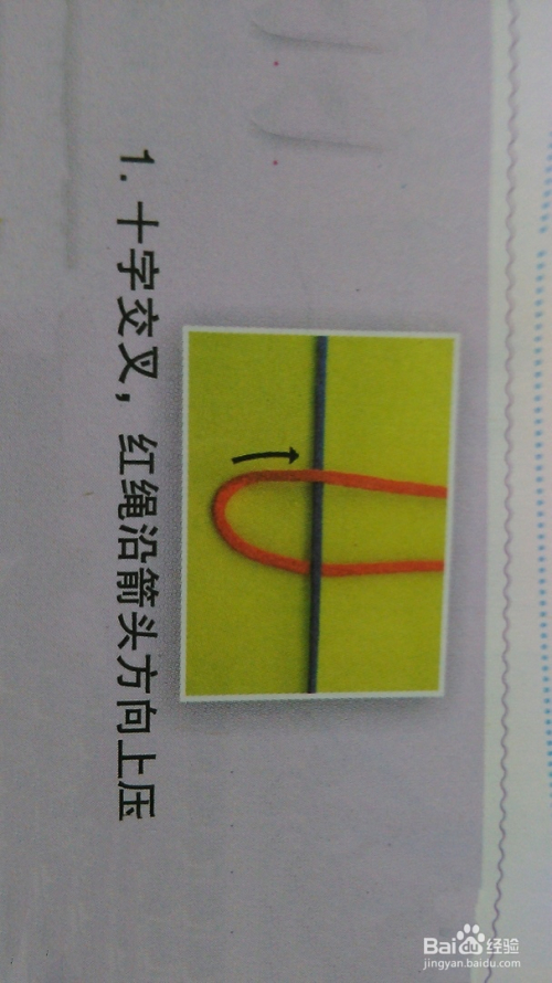 1 十字交叉【红绳在下,竖向】,将珠针扎过交叉点,固定在泡沫板上.