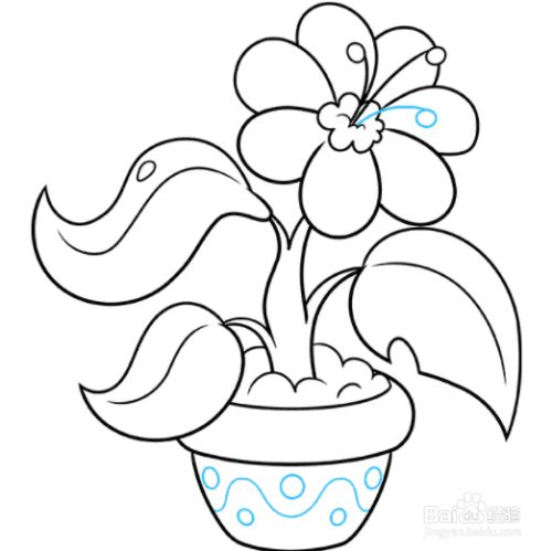 添加花盆图案 使用长曲线和圆圈绘制另一根花丝.