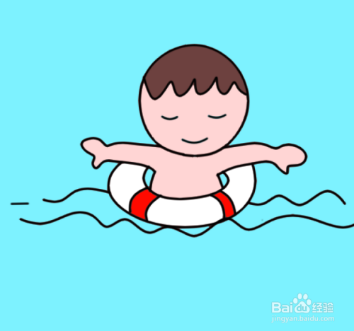 简笔画--带着救生圈游泳的男孩