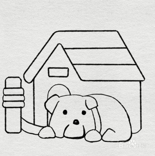 简笔画--如何画被绑在狗屋前发呆的狗