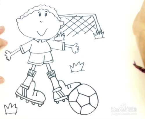 简笔画教程——如何用彩笔一步一步画踢足球男孩