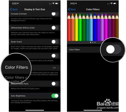 启用滤色器 启用后,滤色器可以帮助色盲者最大程度地利用iphone或ipad