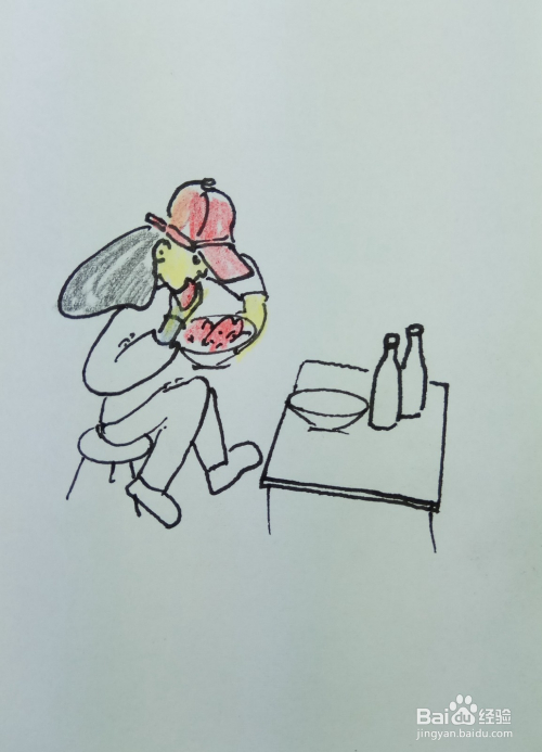 怎样画简笔画"坐在凳子上进餐"?