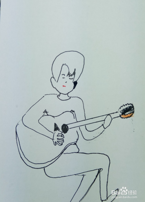 怎样画简笔画弹吉他的男孩?