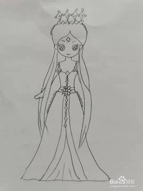 第三步,我们画冰公主的身体和裙子.