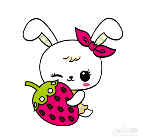 如何手工画吃草莓的卡通兔子的简笔画?