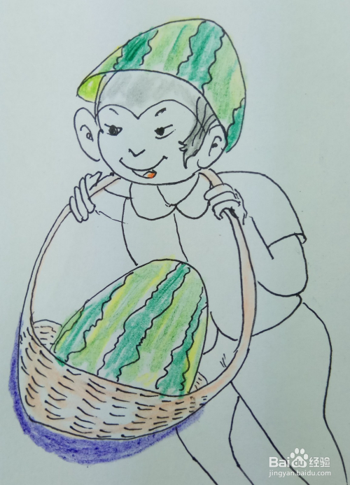 怎样画简笔画"摘西瓜的人?