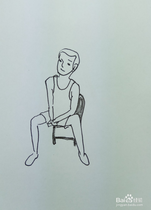 怎样画简笔画"做在凳子上的小男孩"?