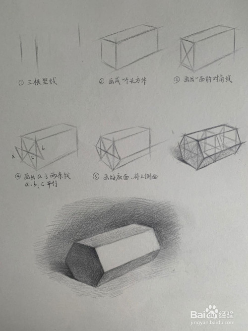 素描基础——倒着六棱柱的画法