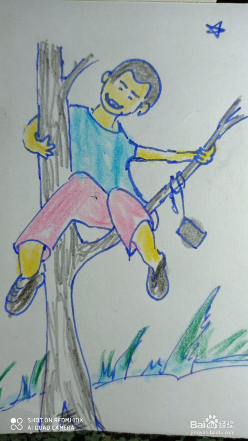 怎样画简笔画爱爬树的淘气小孩?