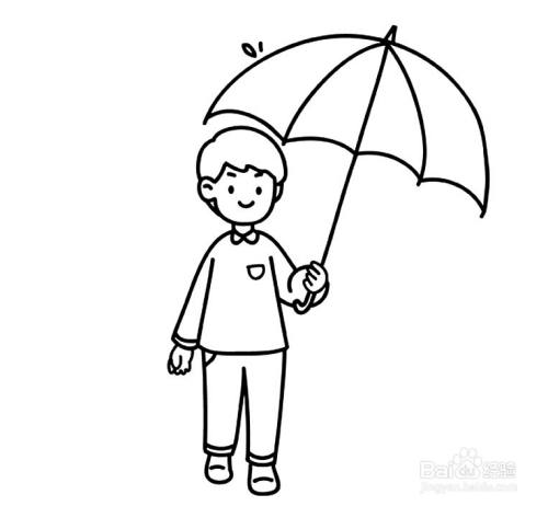 画出雨伞,伞柄拿着爸爸手中.