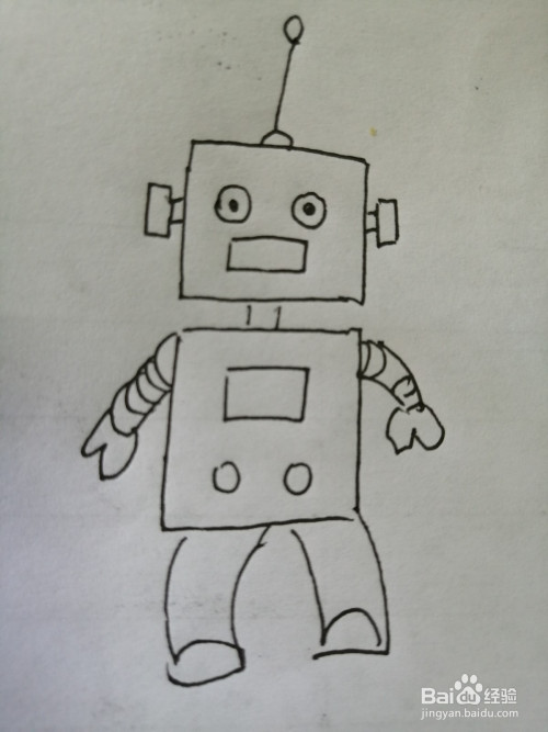 第七步,最后把简笔画可爱的机器人的两只小腿画出来.
