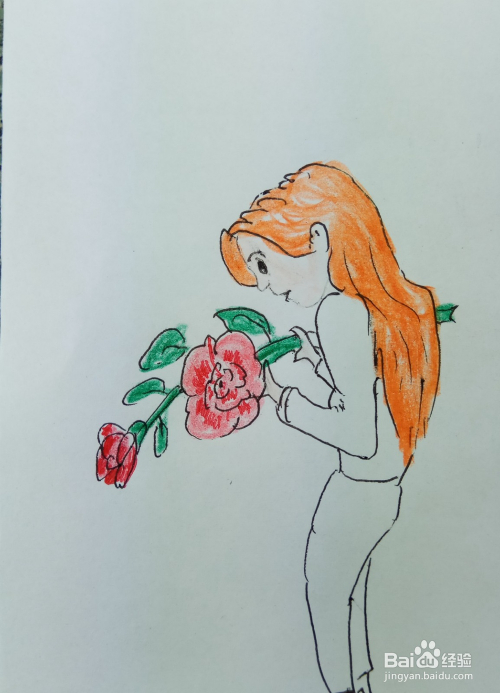 怎样画简笔画"爱鲜花的姑娘"?
