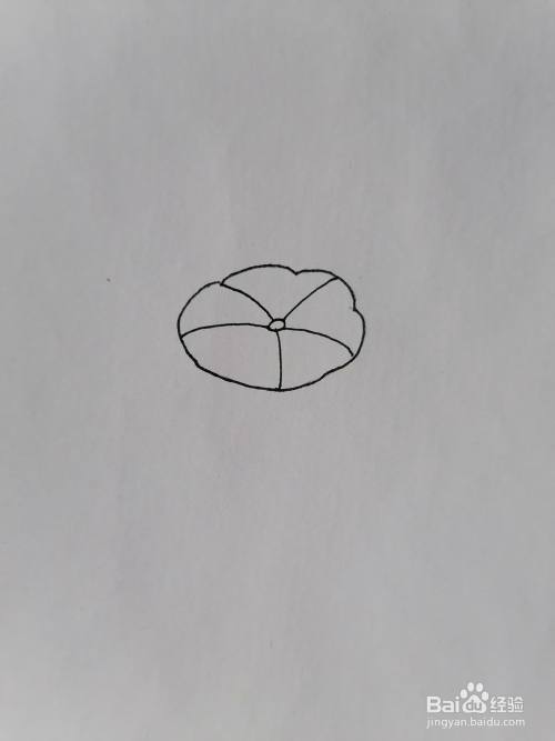 首先在纸上画一个圆,在圆内画出荷叶的脉络