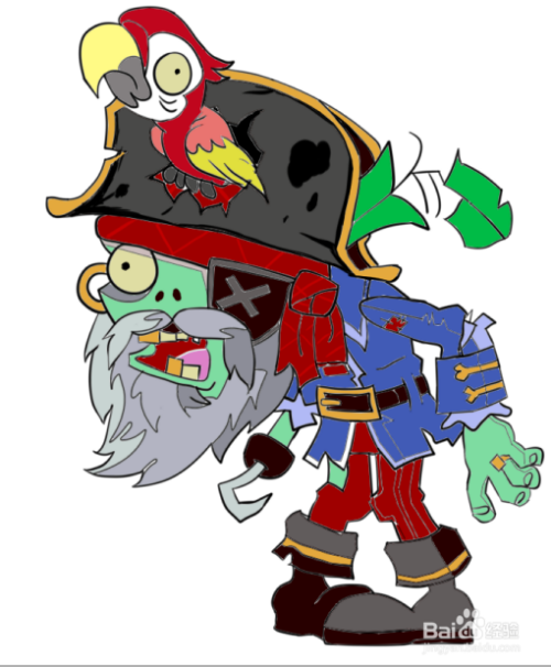 彩色简笔画植物大战僵尸海盗船长的画法