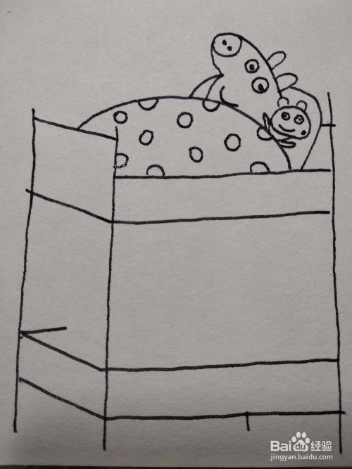 如何画躺在上下床上准备睡觉的小猪佩奇简笔画?