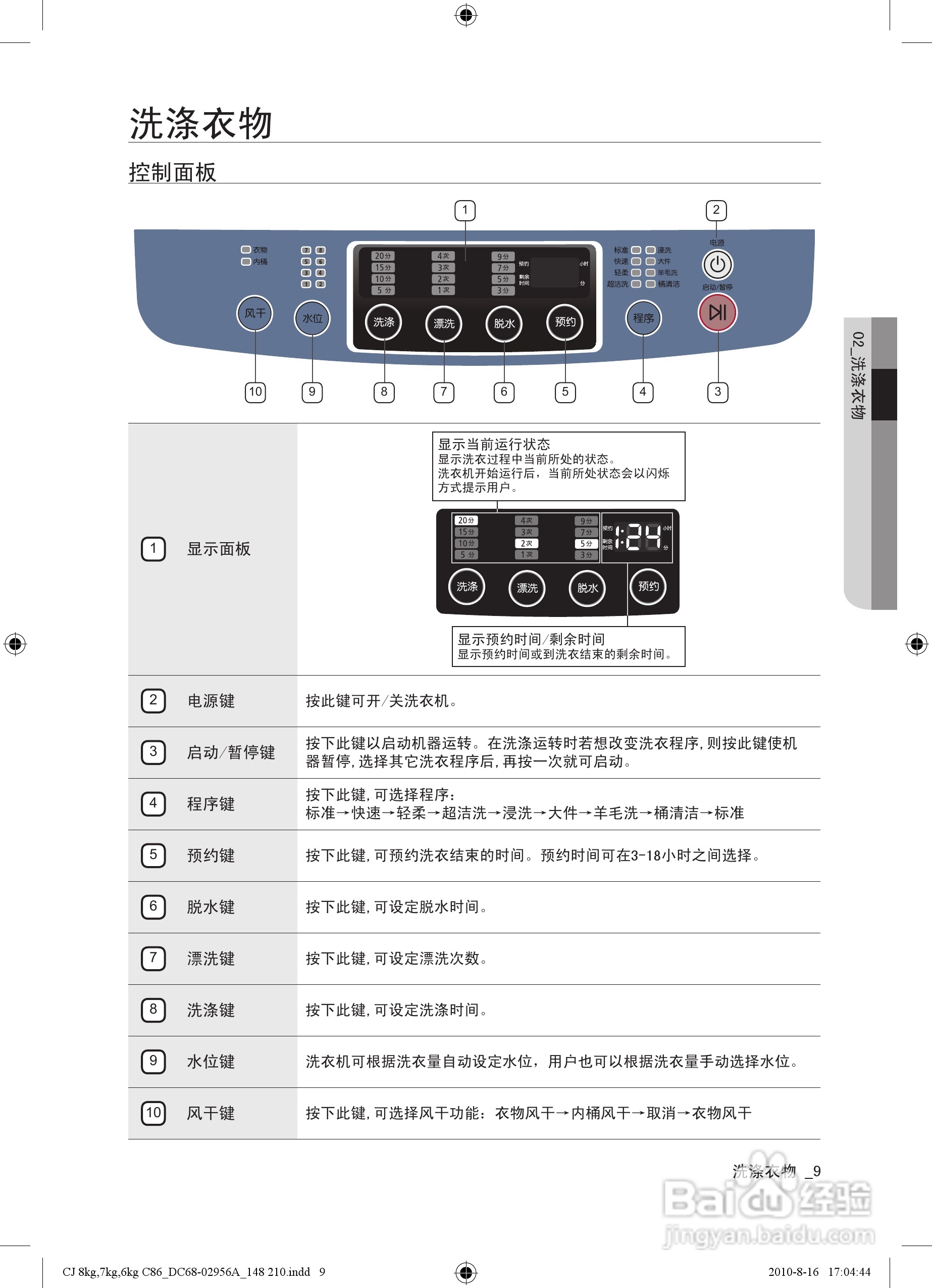 三星xqb70-c86全自动洗衣机使用说明书