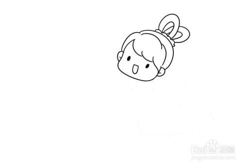 第一步,先在画纸的右上角画出来嫦娥的头部,并画出简单的发髻.