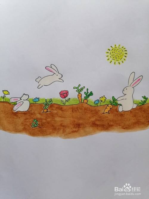 小兔子拔萝卜怎么画