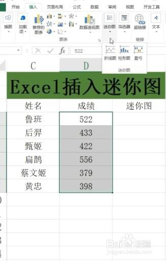 我们先选中数据,点击插入,选择迷你忌沃施图.
