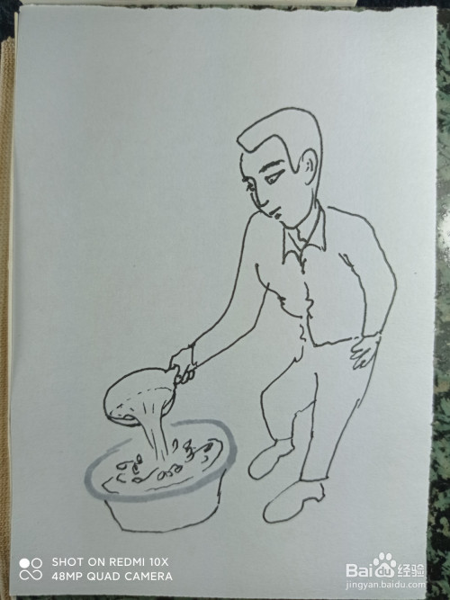 怎样画简笔画往盆里倒水的男人?