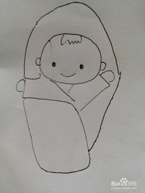 简笔画襁褓中的婴儿就画好了.
