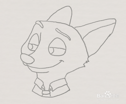 第二步,画出尼克的表情,它是一个很精明的狐狸,再画衬衫和领带