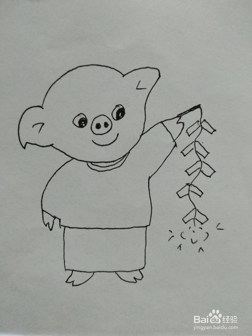 卡通小猪新年快乐简笔画步骤