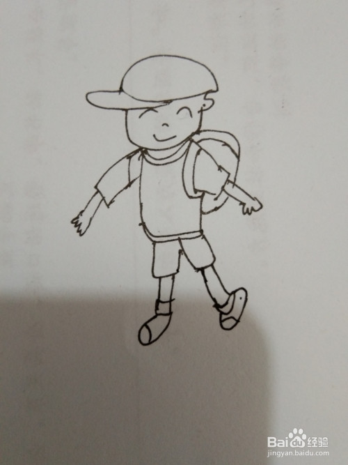 如何画背着书包的简笔画小男孩?