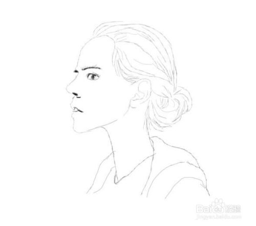 的脖子之后在画出美女的肩膀及身体部分,这样素描侧面美女就画好了