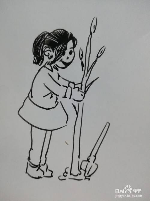 怎么画植树的小女孩