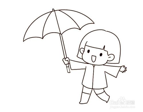 画出拿在手里的雨伞,撑着伞走路.