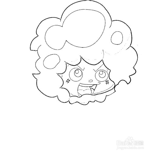5 接着画q版人物蓝波头上的两只犄角.