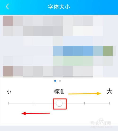 从而进入到"字体大小"的设置界面,当前字体为标准,向左滑动滚动条