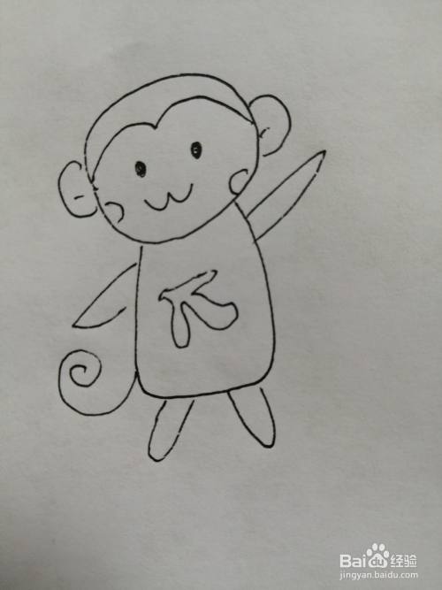 第七步,最后把可爱的小猴子的尾巴画出来.可爱的小猴子就画好了.