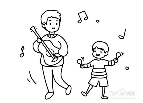 父亲节的简笔画和孩子一起唱歌