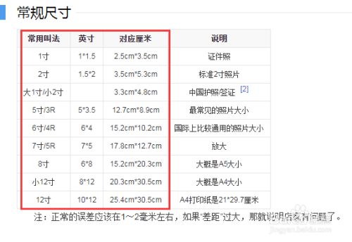 照片几寸怎么算厘米