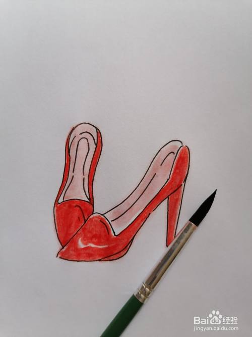 怎么画一双红色高跟鞋