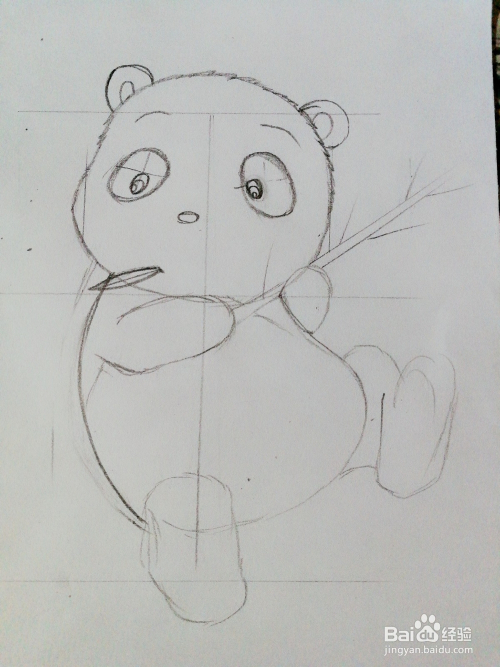 手绘坐着吃竹子的熊猫卡通形象绘本插图