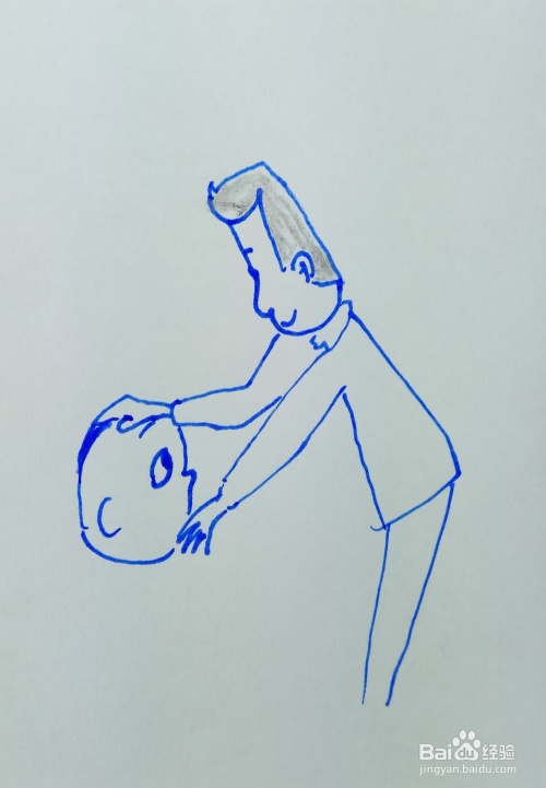 怎样画儿童简笔画"小头爸爸摸着大头儿子的头"