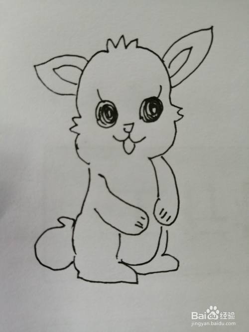 第七步,最后把可爱的小兔子的小尾巴画出来,简笔画可爱的小兔子就画
